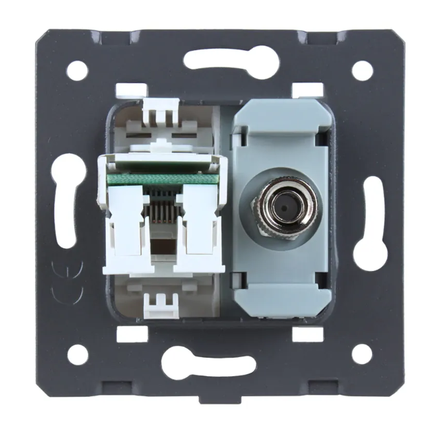 Фото 3 Механизм телевизионная и компьютерная розетка белый Livolo