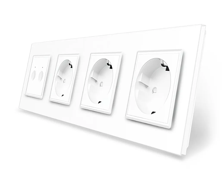 Фото Сенсорний вимикач Sense 2 сенсора 3 розетки біле скло Livolo