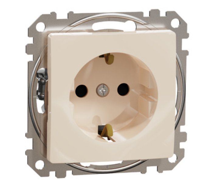 Фото Розетка Sedna Design із заземленням та шторками бежева Schneider Electric