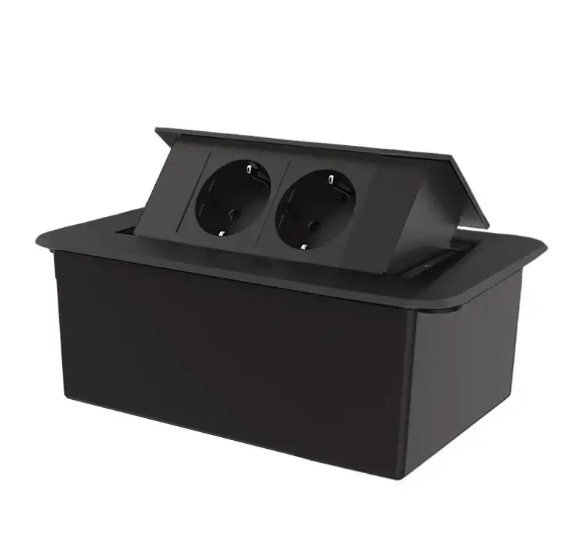 Фото Меблева розетка подвійна з плавним відкриттям чорний Livolo