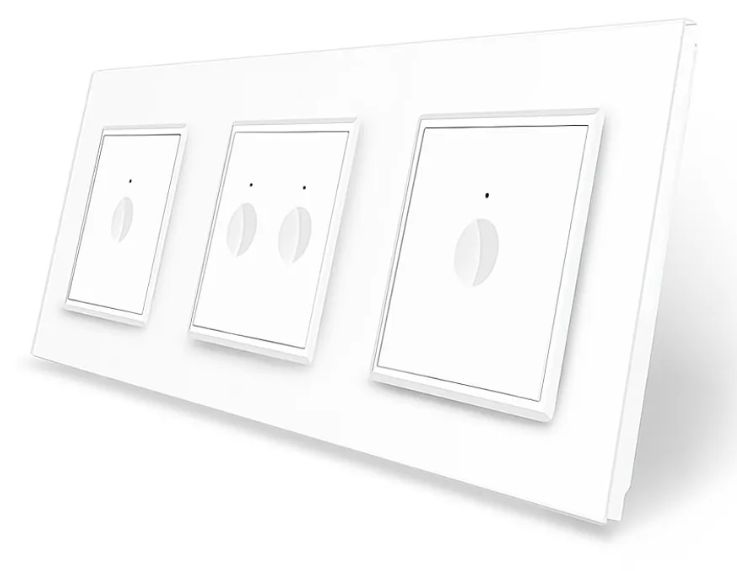 Фото Сенсорный выключатель Sense 4 сенсора 1-2-1 белое стекло Livolo