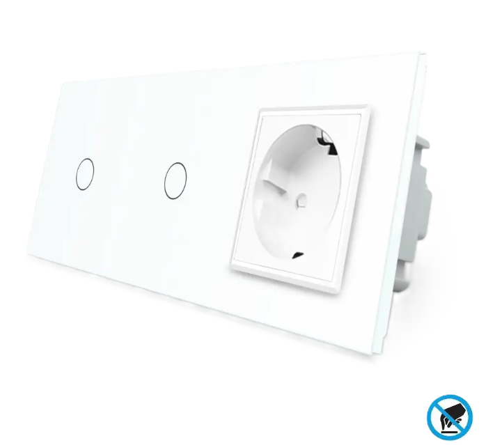 Фото Бесконтактный выключатель 2 сенсора 1 розетка 1-1 белое стекло Livolo