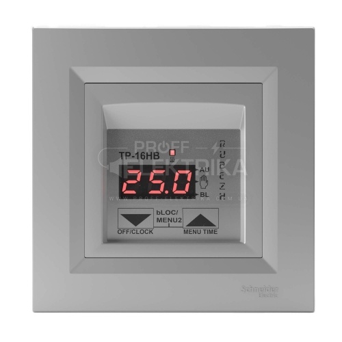 Фото Терморегулятор с недельным таймером Rubezh ТР-16НВ для теплого пола рамка Schneider Asfora алюминий 16А 220В