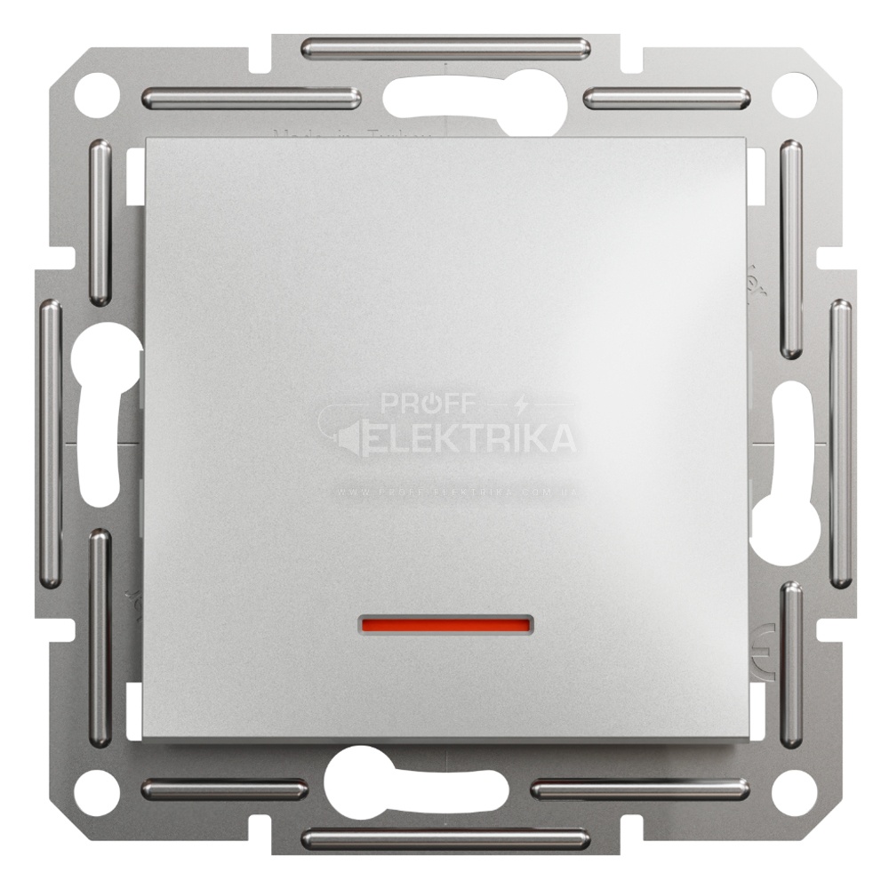 Фото Выключатель с подсветкой одноклавишный самозажимной Schneider Electric Asfora алюминий