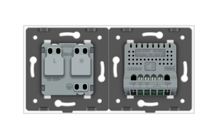 Фото 4 Розумний сенсорний ЕС вимикач 2 сенсора 1 розетка біле скло Livolo