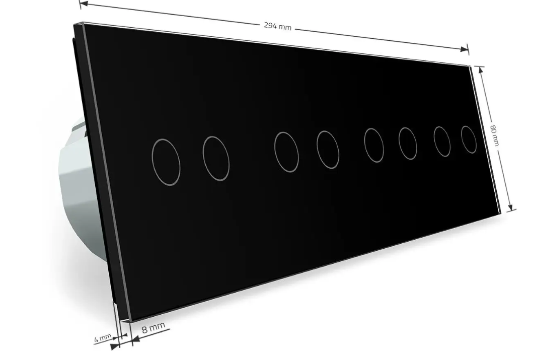 Фото 5 Сенсорный проходной выключатель 8 сенсоров 2-2-2-2 черное стекло Livolo