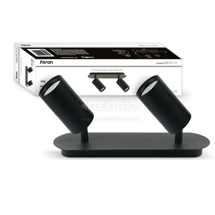 Фото Світильник подвійний поворотний Чорний MR 16 GU10 FERON