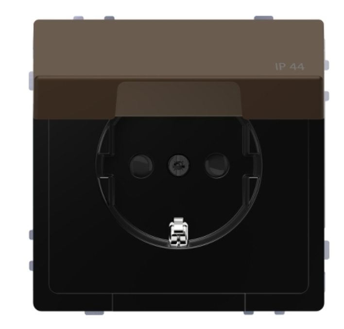 Фото Розетка с заземлением и крышкой мокко IP44 D-Life Schneider Electric