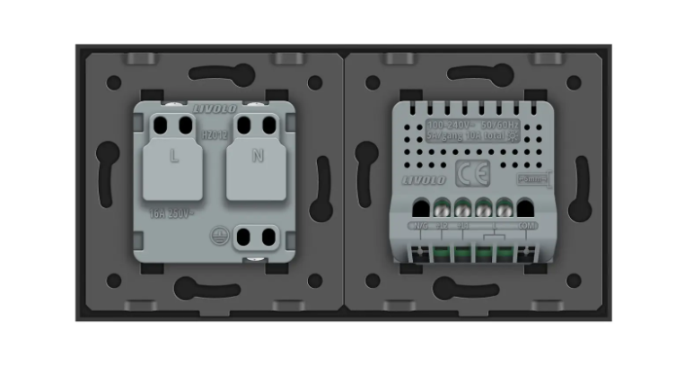 Фото 3 Розумний сенсорний ЕС вимикач 2 сенсора 1 розетка чорне скло Livolo