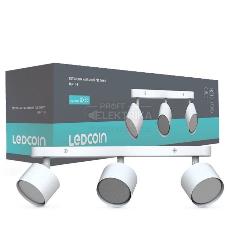 Фото Накладний поворотний світильник Ledcoin ML411-3 під лампу білий