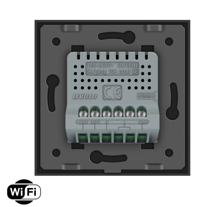 Фото 4 Умный сенсорный проходной выключатель Wi-Fi 2 сенсора черное стекло Livolo