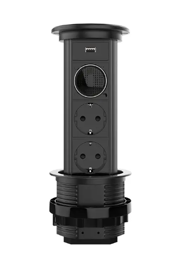 Фото Выдвижная розетка на две розетки USB Bluetooth колонка черный Livolo