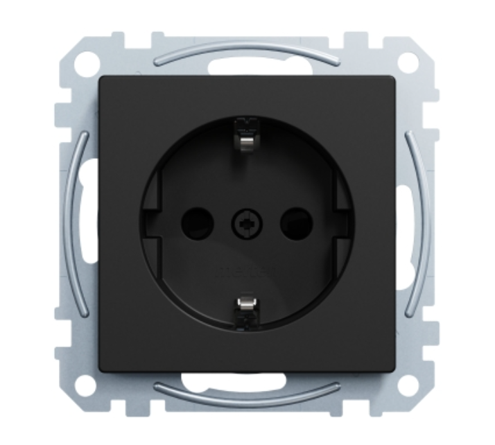 Фото 6 Механізм розетки SCHUKO із захисними шторками Merten System M Ocean Plastic матовий чорний