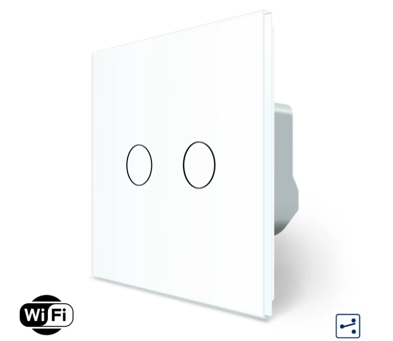 Фото Розумний сенсорний прохідний вимикач Wi-Fi 2 сенсора біле скло Livolo