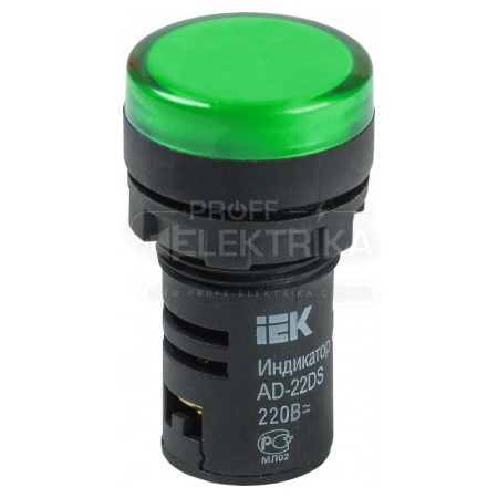 Фото кнопка - лампа AD22-22DS зеленая 230В АС