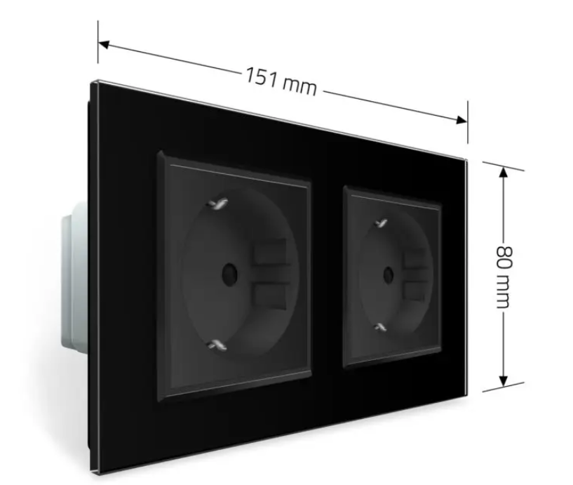 Фото 4 Розетка двойная с заземлением черное стекло Livolo