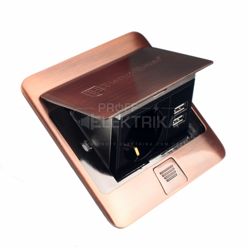 Фото 2 Розетка для підлоги врізна Антична мідь 16 А + 2 USB 2,1 А IP44