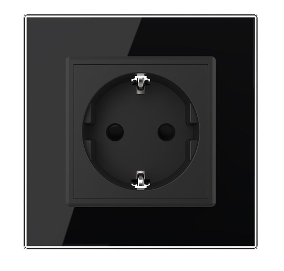 Фото 2 Розетка с заземлением одинарная черное стекло Livolo