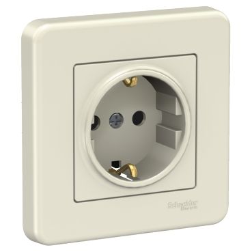 Фото Розетка одномісна із заземленням кремова LEONA