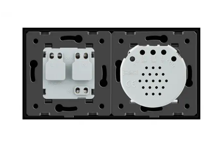 Фото 2 Сенсорний вимикач 2 сенсора Розетка вологозахисна з кришкою чорне скло Livolo