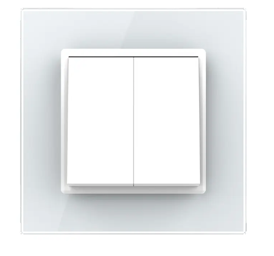 Фото Двухклавишный перекрестный выключатель белое стекло Livolo