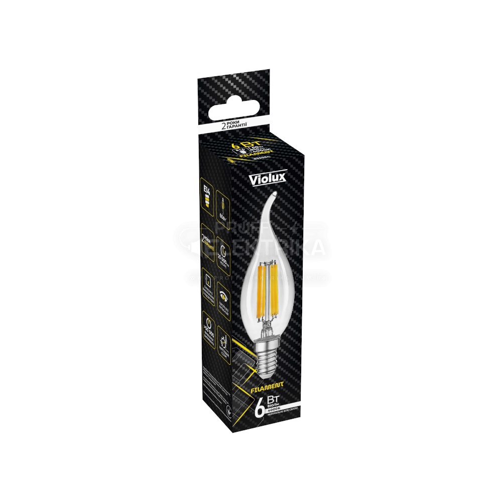 Фото 2 Лампа LED FILAMENT С37 6W E14 4000K на ветру VIOLUX 833084