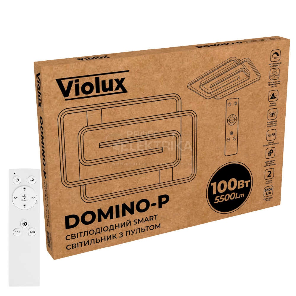 Фото 2 Світильник LED Smart DOMINO-P+пульт прямокутник 100W 3000-5000K IP20 Violux 220575