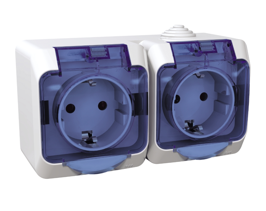 Фото Розетка подвійна IP44 із прозорою захисною кришкою Cedar Plus біла Schneider Electric