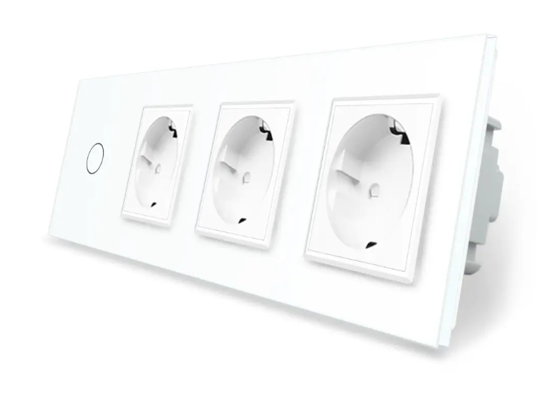 Фото Сенсорный выключатель 1 сенсор 3 розетки белое стекло Livolo