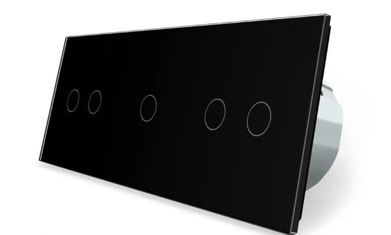 Фото Умный сенсорный ZigBee выключатель 5 сенсоров 2-1-2 черное стекло Livolo