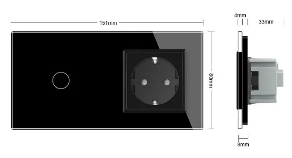 Фото 3 Сенсорний вимикач Розетка вологозахисна із кришкою чорне скло Livolo