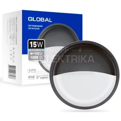 Фото Светильник круг Черный Белый 15W 5000 К IP65 GLOBAL