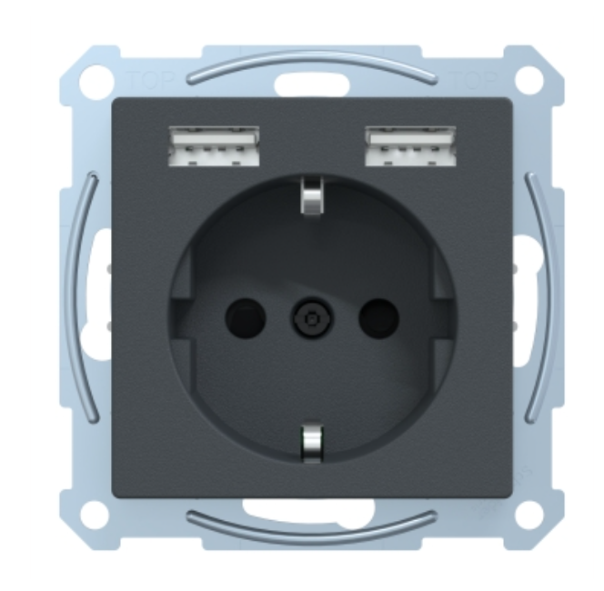 Фото SM Розетка Schuko с 2 USB 2,4A с заземлением антрацит MTN2366-0414