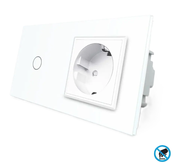 Фото Бесконтактный выключатель 1 сенсор 1 розетка белое стекло Livolo