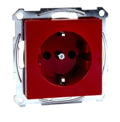 Фото Розетка Merten System M с заземлением и защитными шторками рубиново-красный MTN2300-0306