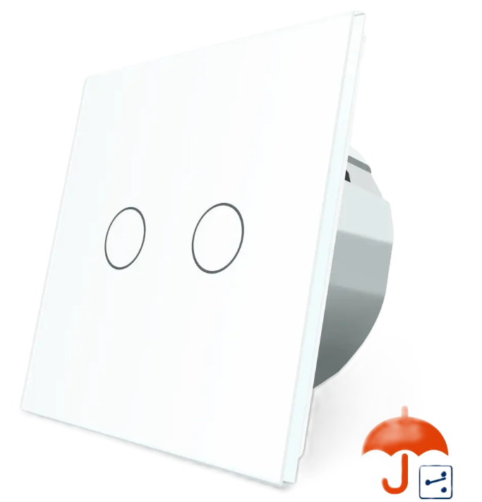 Фото Сенсорный проходной уличный влагозащищенный выключатель 2 сенсора белое стекло Livolo