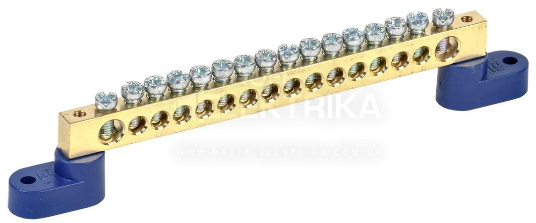 Фото Шина нульова на двох кутових ізоляторах на 16 отворів 125А ІЕК