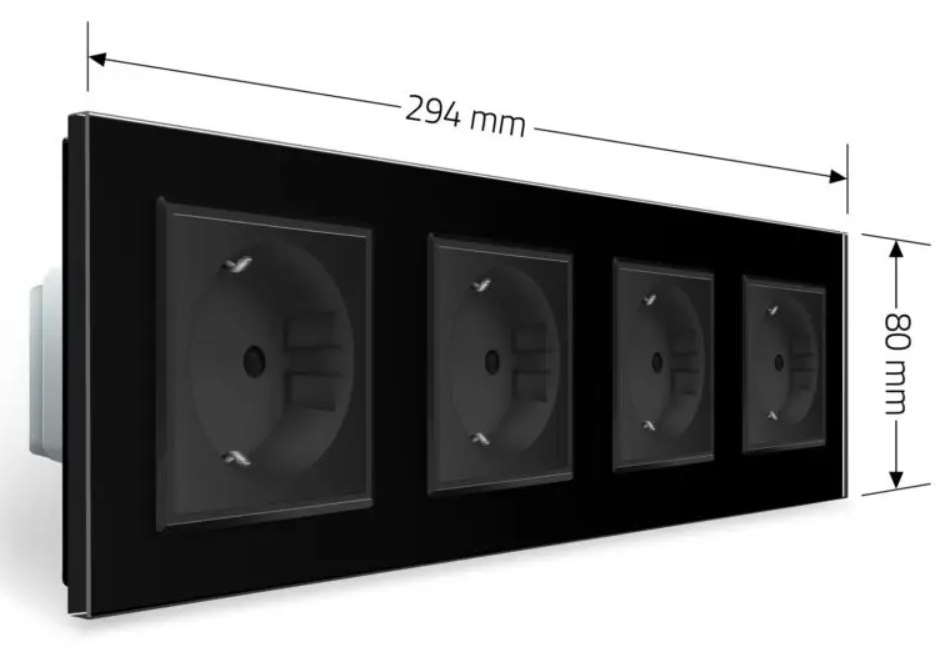 Фото 6 Розетка чотиримісна із заземленням чорне скло Livolo