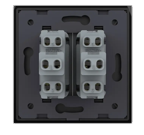 Фото 3 Двухклавишный проходной выключатель черное стекло Livolo