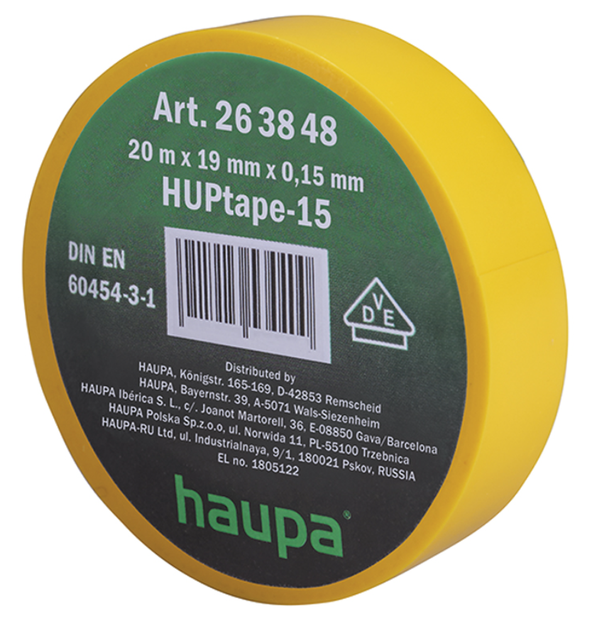 Фото Изолента ПВХ желтая 20м/шт HAUPA