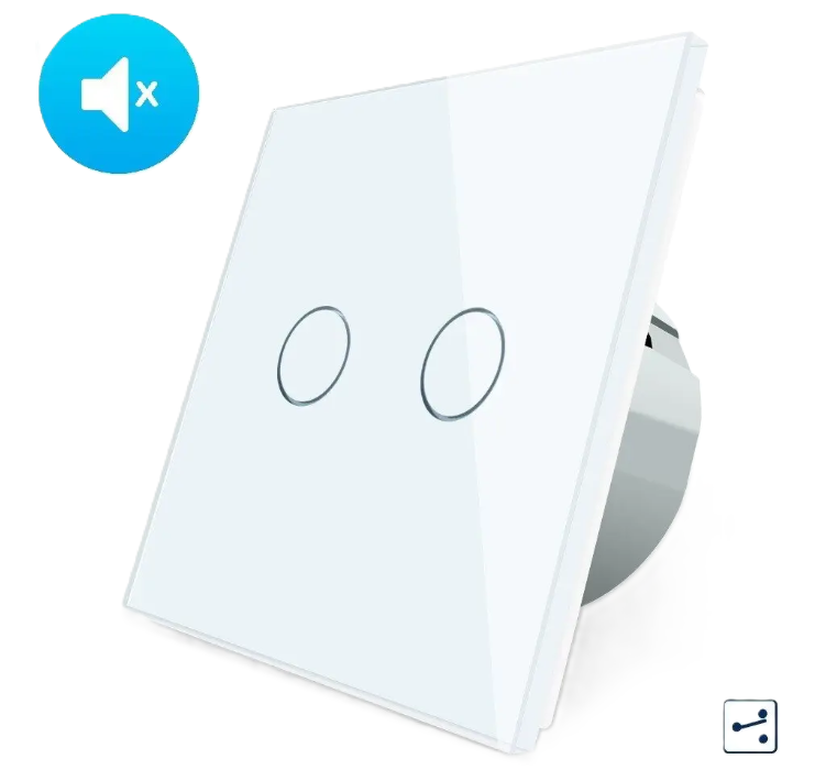 Фото Безшумний сенсорний прохідний/перехресний вимикач 2 сенсори біле скло Livolo