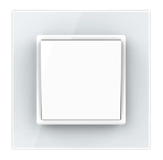 Фото Одноклавишный проходной выключатель белое стекло Livolo