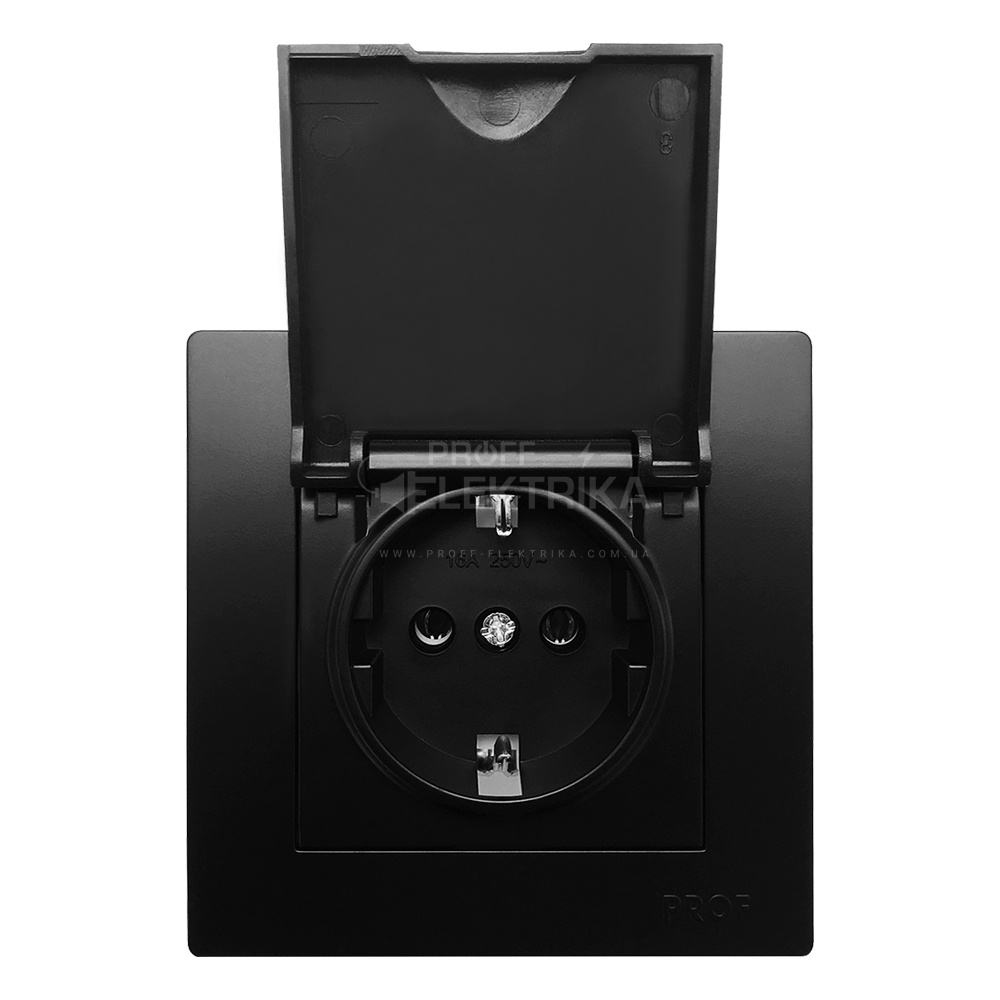 Фото 2 Розетка одноместная с заземлением внутренняя с крышкой черная ARINA