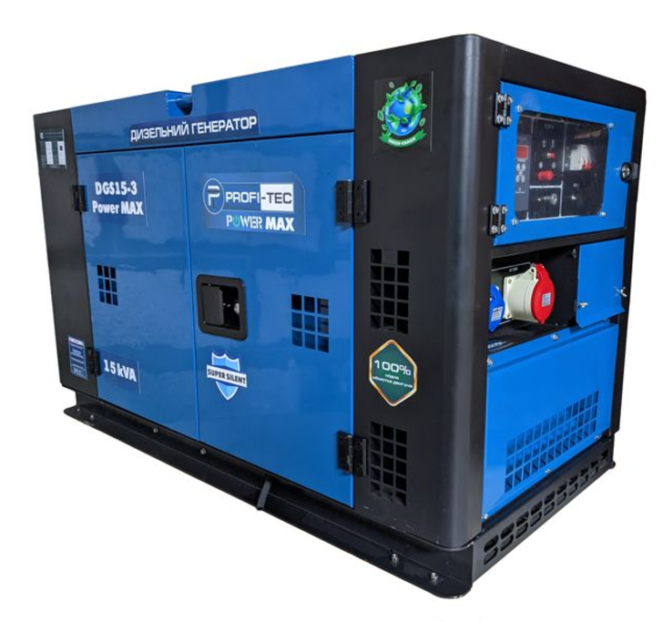 Фото Генератор дизельний PROFI-TEC DGS15-3 Power MAX 14кВА/11,5кВт 380В двухцилиндровый