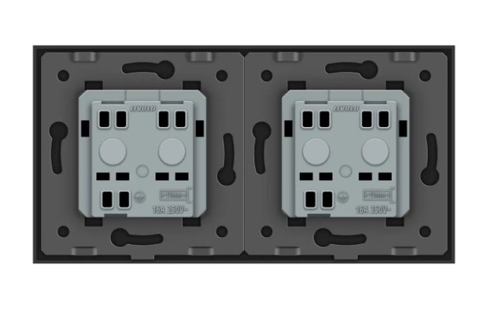 Фото 4 Розетка двойная влагозащитная с крышкой черное стекло Livolo