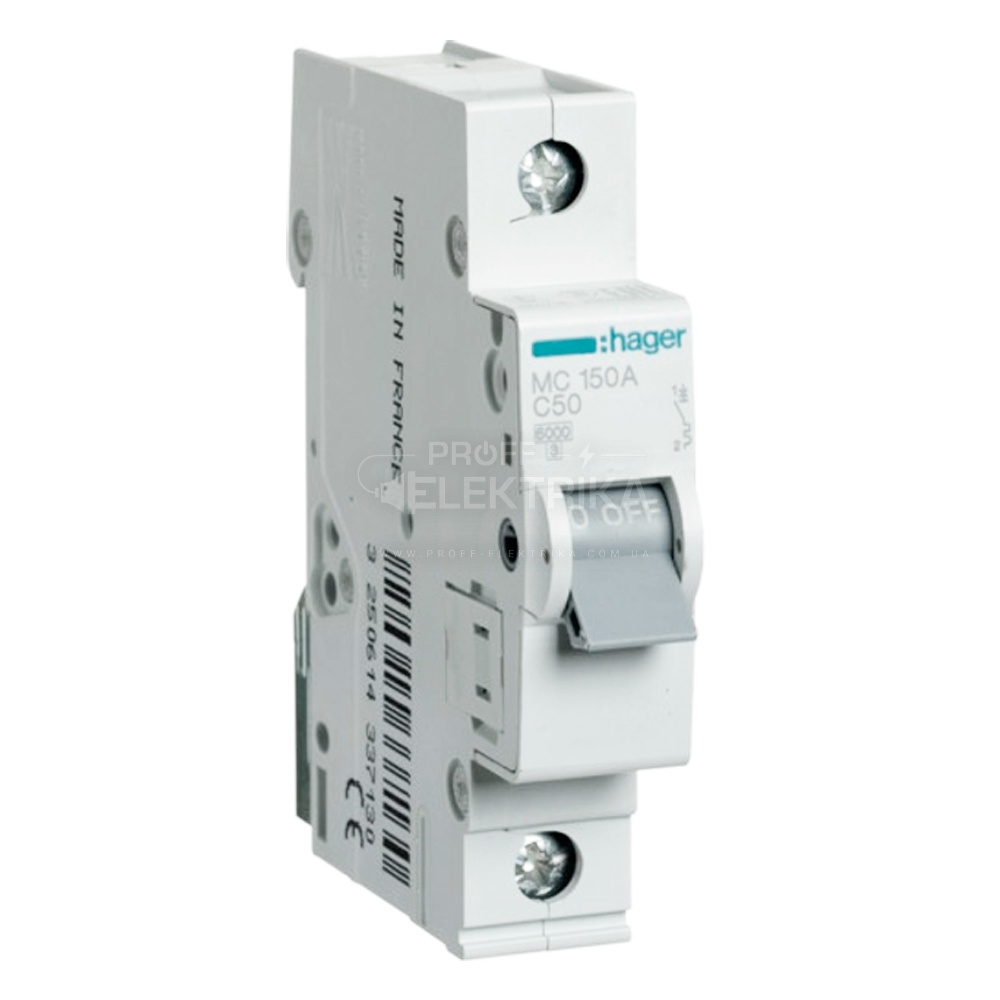 Фото Автоматичний вимикач HAGER MC150A 1P 50A 6кА C