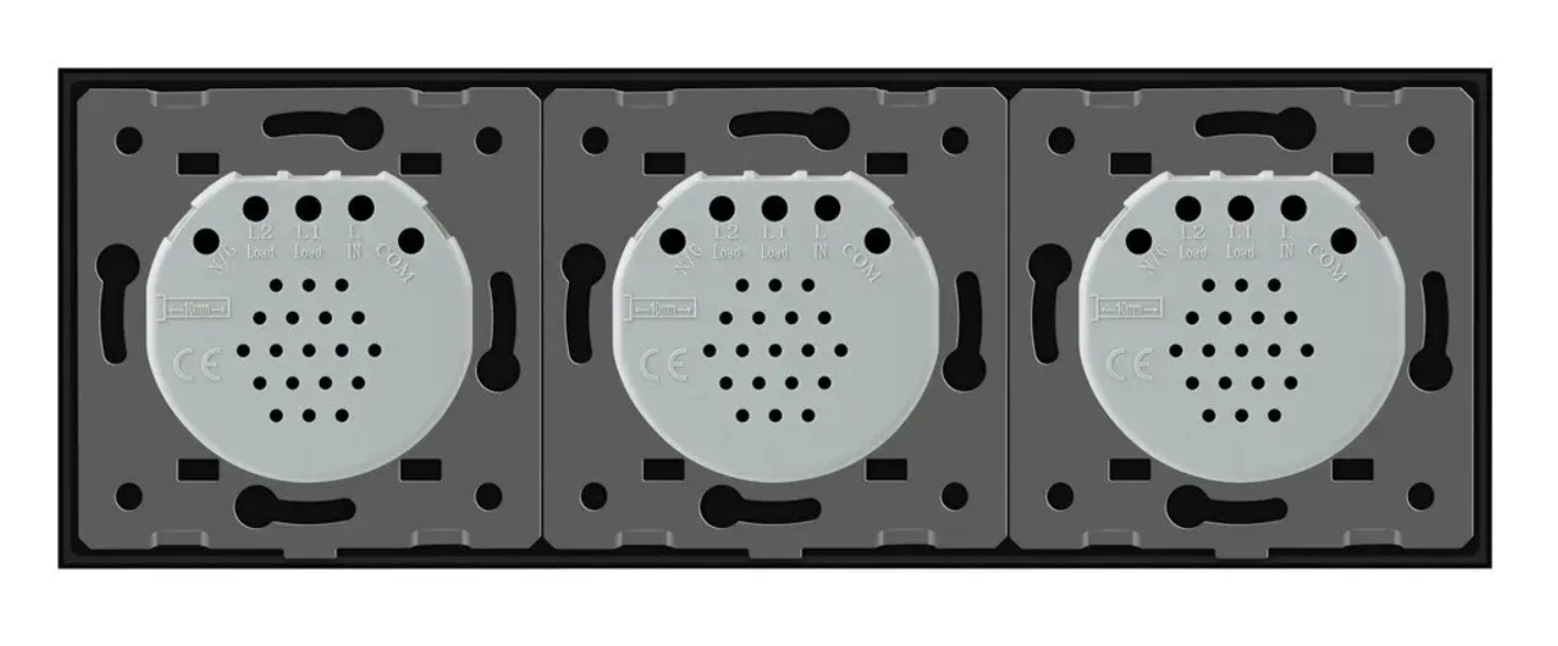 Фото 3 Сенсорный выключатель 4 сенсора 1-2-1 черное стекло Livolo