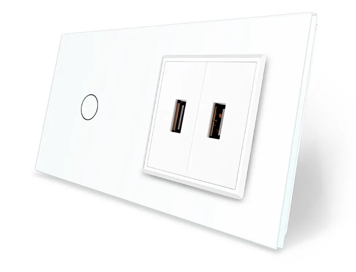 Фото Сенсорный выключатель 1 сенсор 2 USB белое стекло Livolo