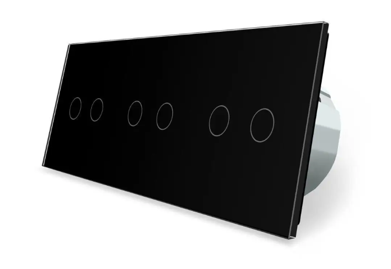Фото Сенсорний вимикач 6 сенсорів 2-2-2 чорне скло Livolo