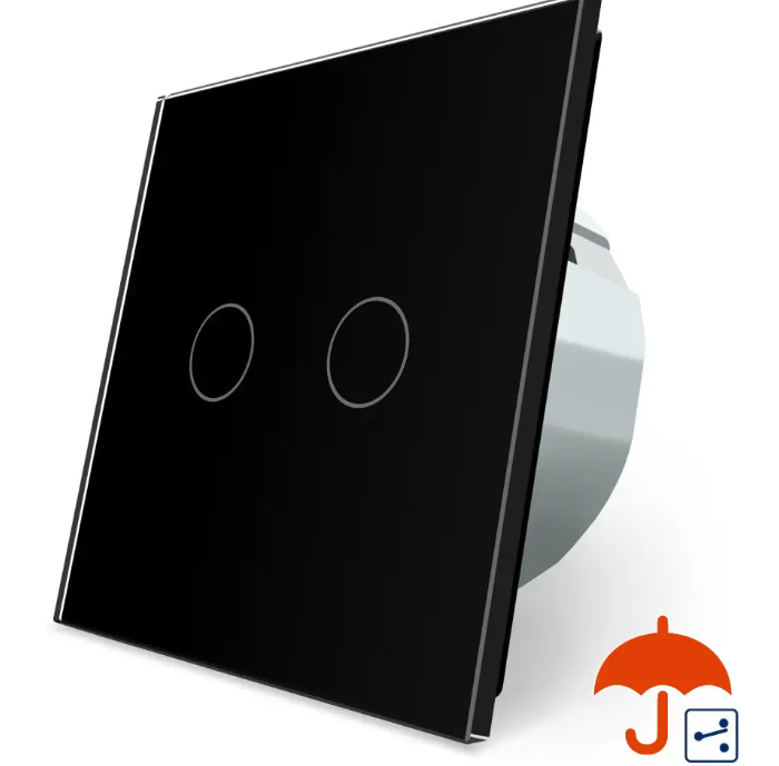 Фото Сенсорний прохідний вуличний вологозахищений вимикач 2 сенсори чорне скло Livolo